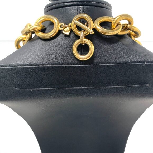 Banana Republic Gold-Tone Chunky Chain Necklace Textured Links Toggle Clasp 18" - Picture 5 of 7